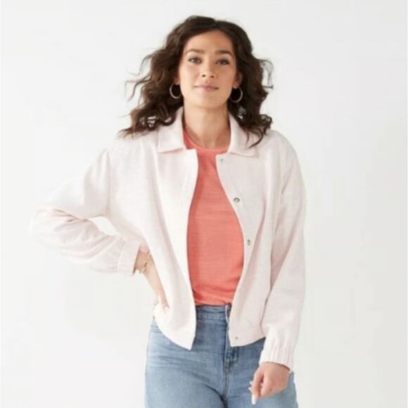 Nine West Women's Light Pink Tweed Bomber Jacket Size Medium - Picture 1 of 7